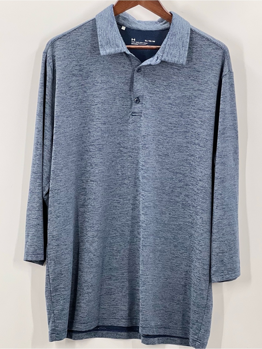 221 Under Armour Men's Long Sleeve Heathered Blue Polo heatgear